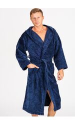Мужской халат из велюровой махры темно-синего цвета Baci & Abbracci B&A_ Velour uomo blu