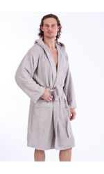 Мужской махровый халат с капюшоном серого цвета Bic Ricami BR_Uomo grigio