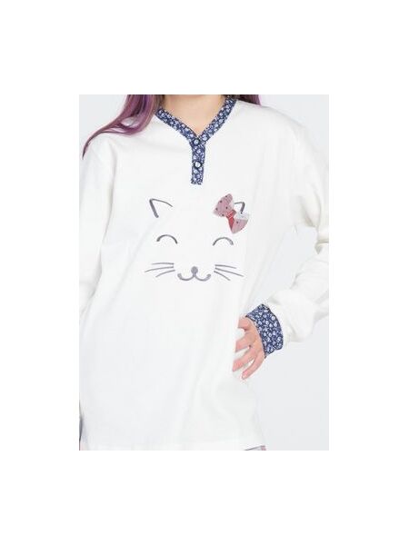 Хлопковая пижама для девочек с котенком Piccola Miss DiBen_Ariel