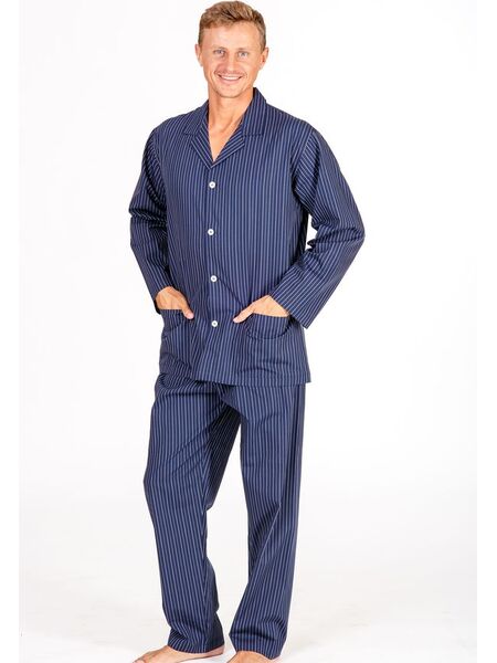 Классическая мужская пижама на пуговицах в полоску B&B B&B_Genova pig. blu