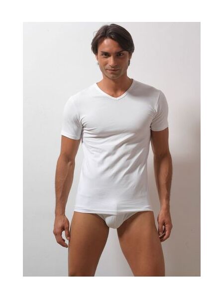Белая мужская футболка с V-образным вырезом Snelly Snelly Uomo_7024 bianco