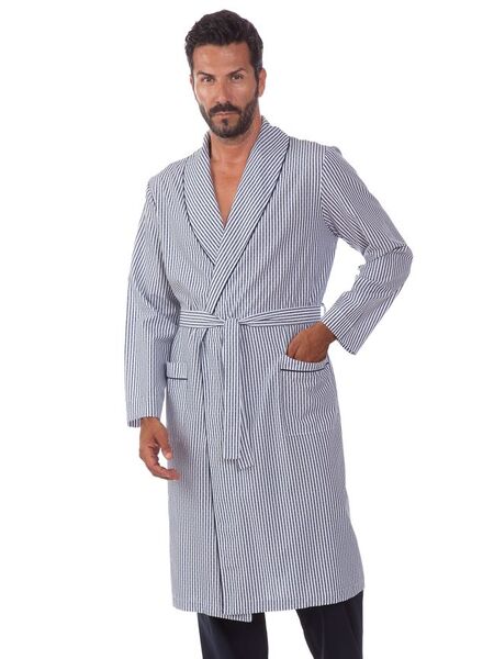 Легкий мужской халат из 100% хлопка с поясом в полоску B&B B&B_Ischia