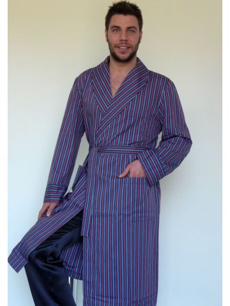 Тонкий мужской халат из натурального хлопка в полоску с запахом B&B B&B_Pisa riga rossa