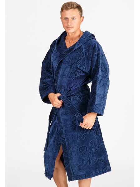 Мужской халат из велюровой махры темно-синего цвета Baci & Abbracci B&A_ Velour uomo blu